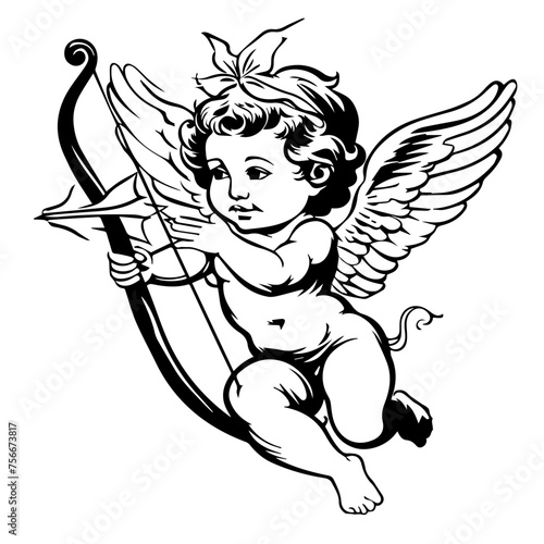 Cherub with Bow and Arrow Vector Illustration

