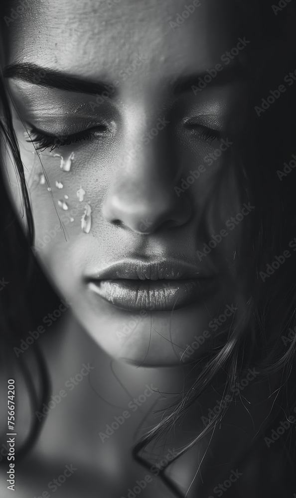 Poignant Portrait of a Woman with Tears