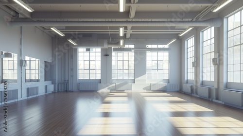 Modern dance fitness classroom with lights and shades background
