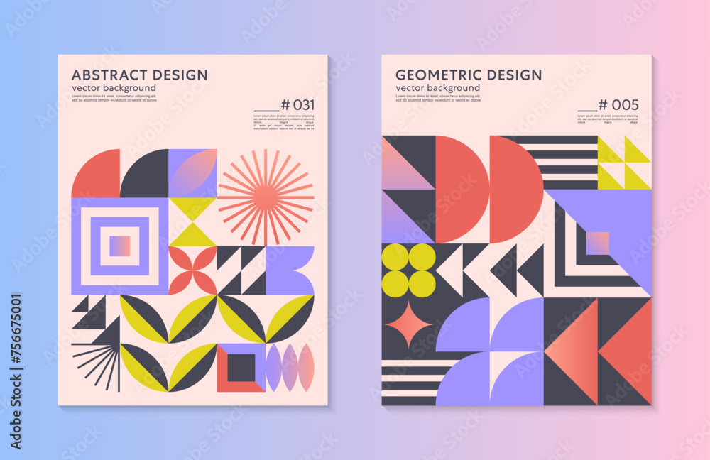 Abstract geometric pattern backgrounds with copy space for text.Trendy minimalist geometric designs with simple shapes and elements.Modern artistic vector illustrations.
