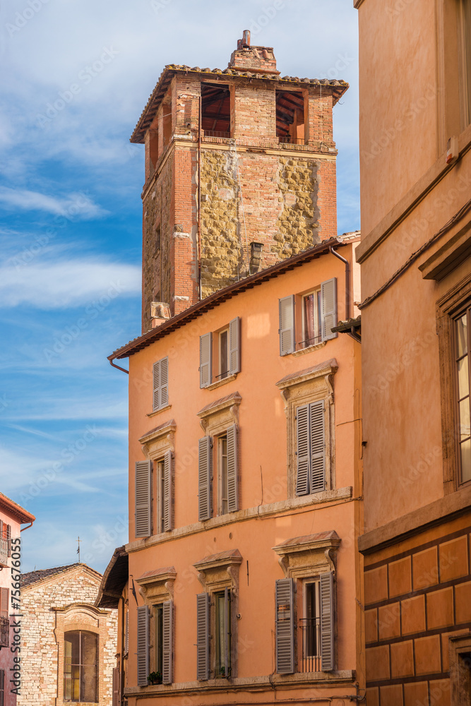 Perugia beautiful historical center with medieval tower