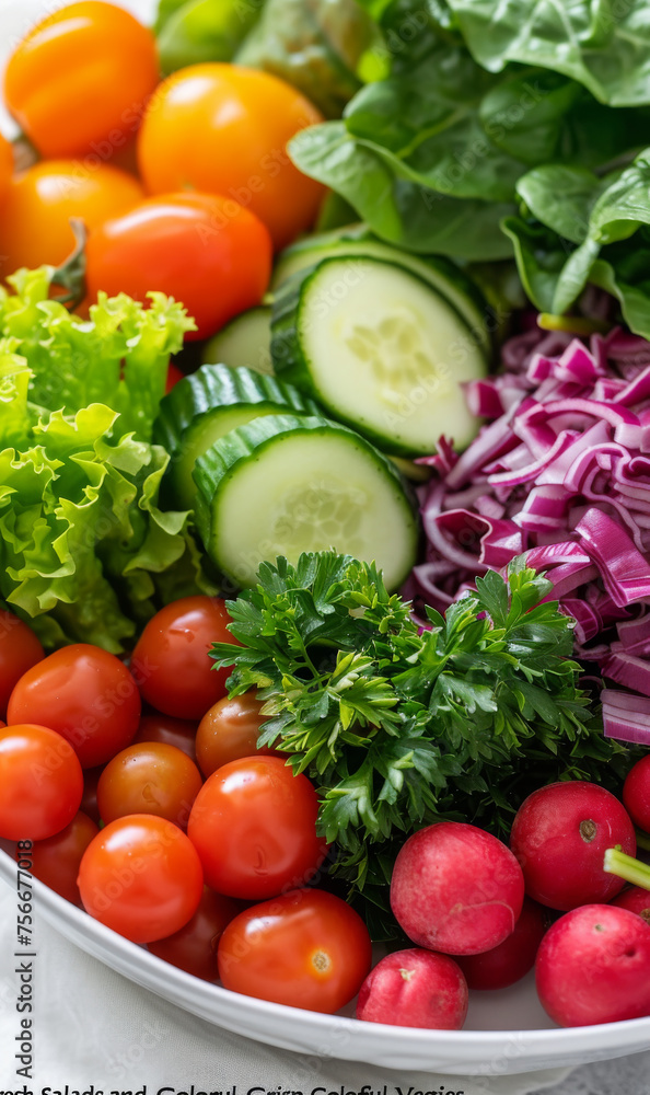 Fresh Leafy Greens and Sliced Veggies on a Gray Surface Fresh Leafy Greens and Sliced Veggies on a Gray Surface