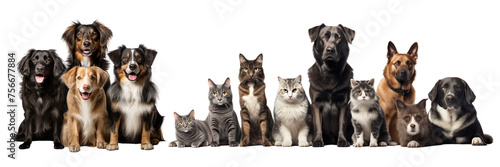 Group of cats and dogs isolated on transparent or white background