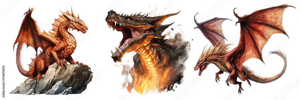 Collection of dragon isolated on transparent or white background Collection of dragon isolated on transparent or white background