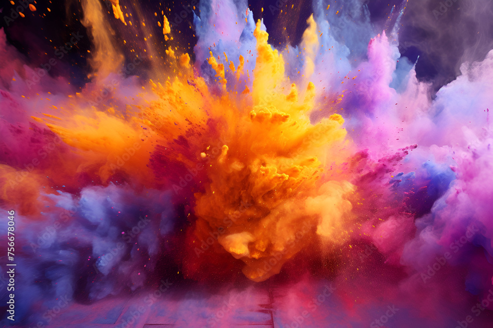 Holi color powder explosion, festive background