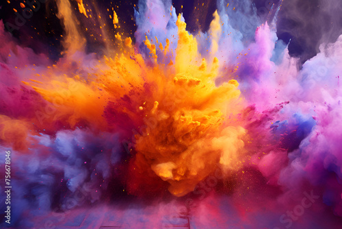 Holi color powder explosion, festive background