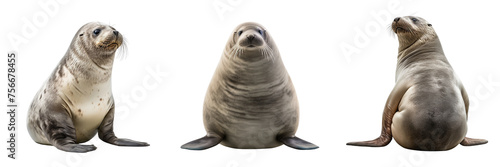 Collection of funny Common seal isolated on transparent or white background