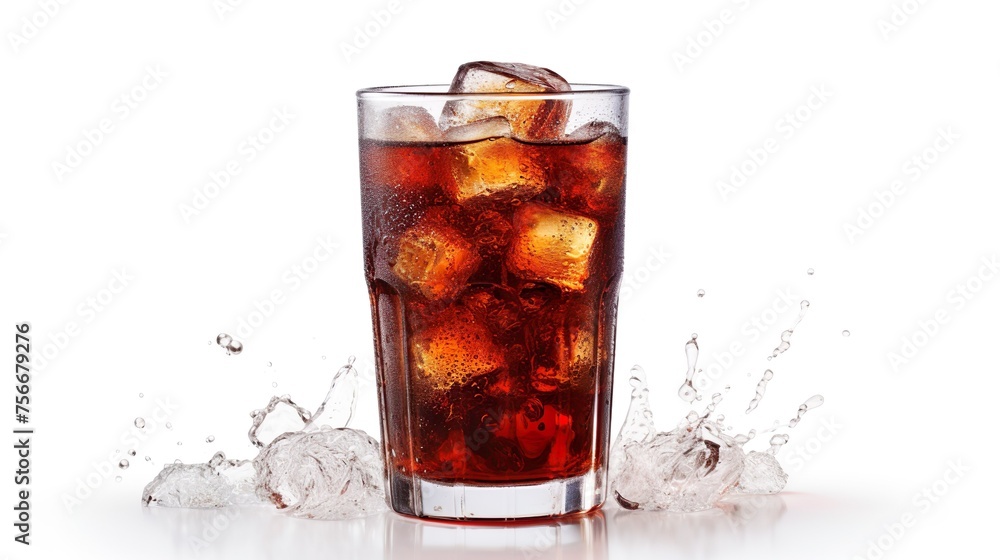 Cola in glass with clear ice cubes cool soda background in summer Cola in glass with clear ice cubes cool soda background in summer