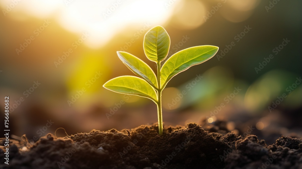 young plant growing in garden with sunlight young plant growing in garden with sunlight