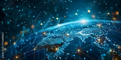 Global connectivity symbolized by technological advancements and digital evolution portrayal in image. Concept Global Technology, Connected World, Digital Evolution, Technological Advancements