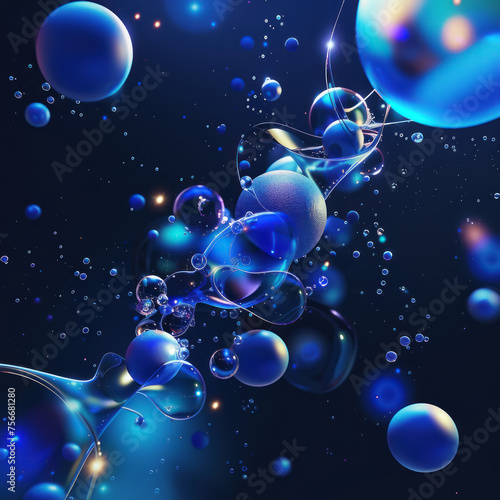 A blue and purple galaxy of bubbles with a dark background