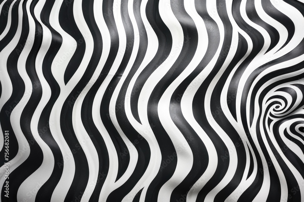 A zebra print fabric with black and white stripes