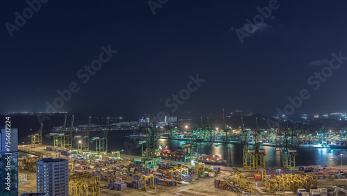 Wallpaper Mural Commercial port of Singapore aerial night timelapse. Torontodigital.ca