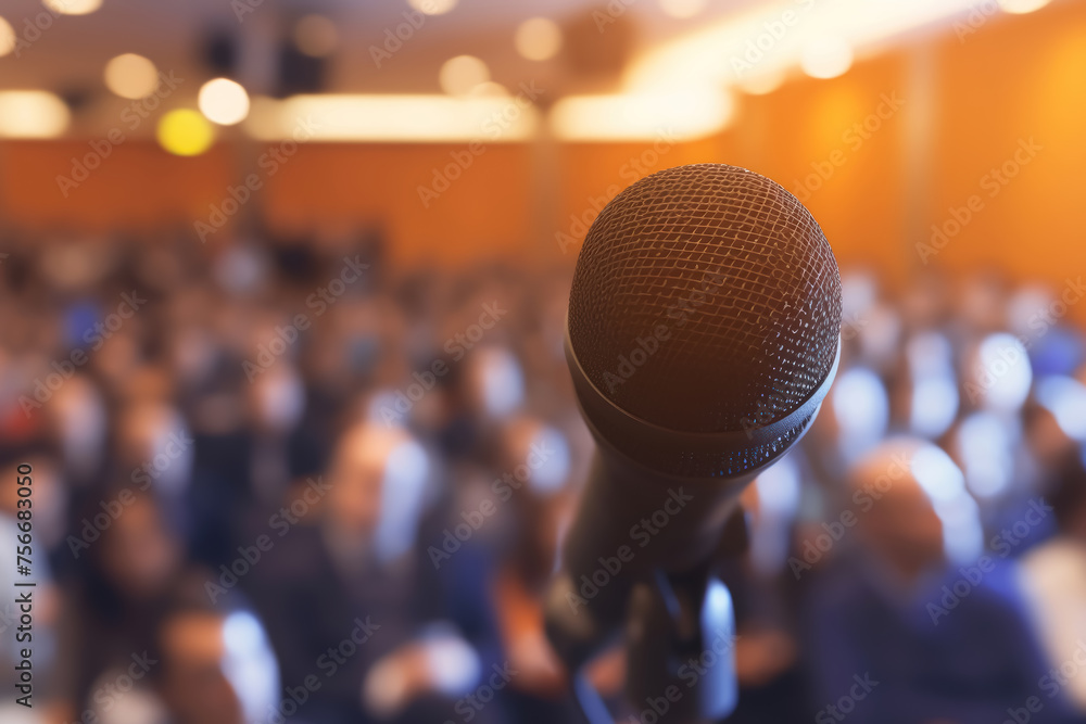 A microphone is pointed at a crowd of people A microphone is pointed at a crowd of people