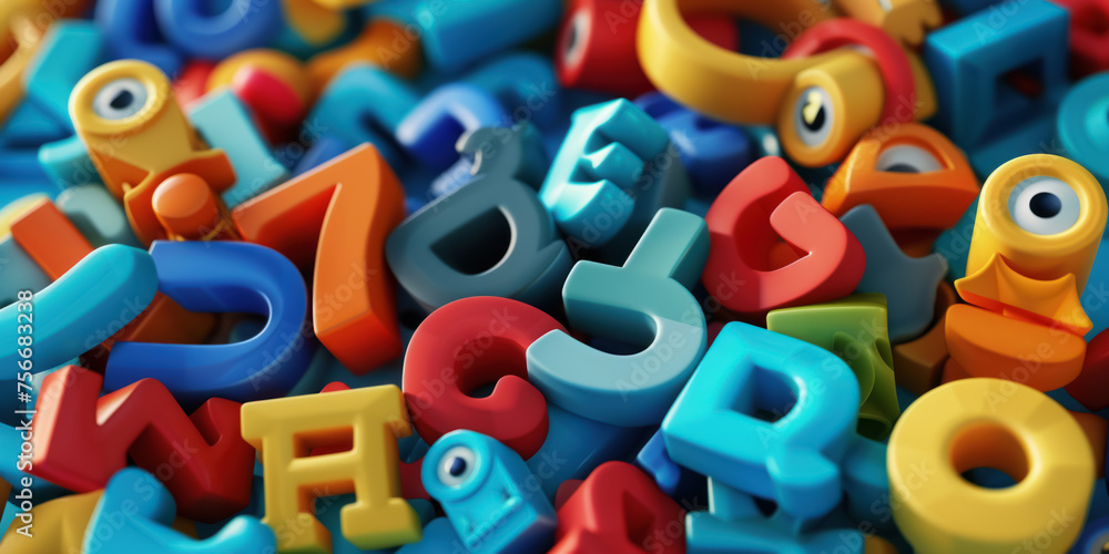 A pile of colorful letters and numbers A pile of colorful letters and numbers