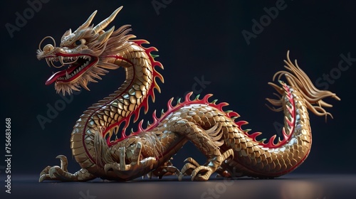 Oriental traditional Dragon artwork on red background. Lunar New Year Celebration