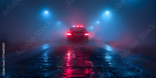 Undercover police car races through foggy night lights blur mystery looms . Concept Undercover Operations, Police Cars, Racing, Foggy Nights, Mystery
