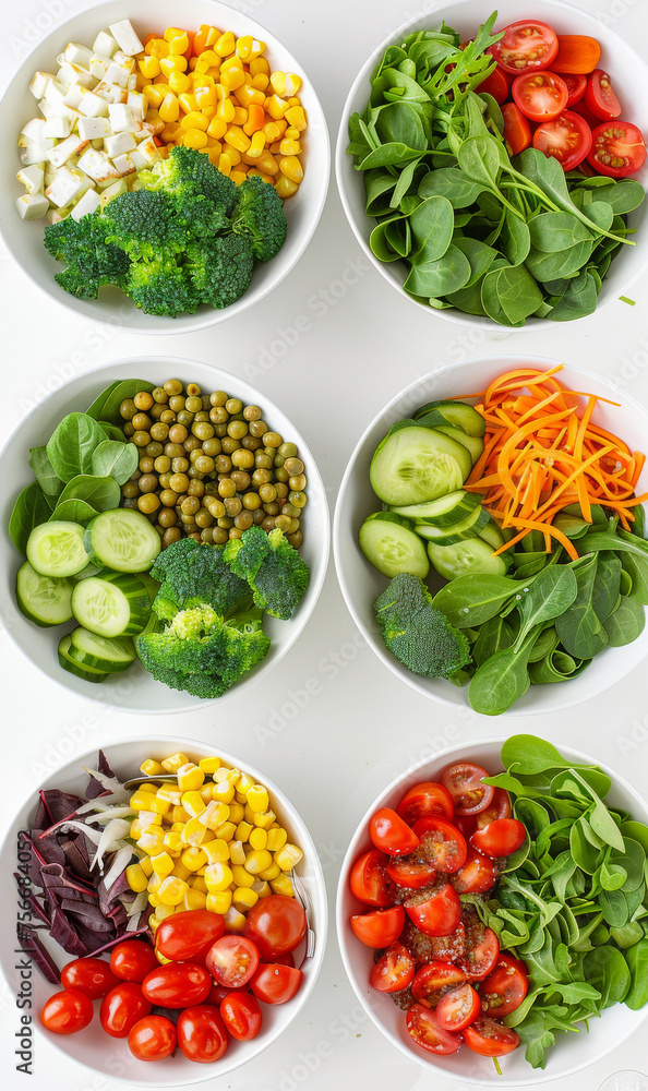 Fresh Salad Ingredients in Separate Bowls