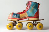 Retro Blue and Red Roller Skate with Yellow Wheels