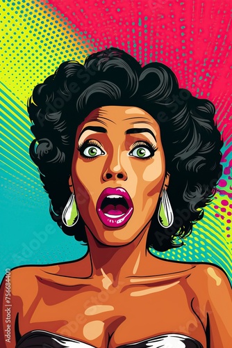 illustration, a sexy African American woman with a surprised expression on her face ,art pop