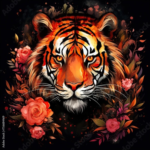 beautiful illustration, pop art, vibrantly colored tiger