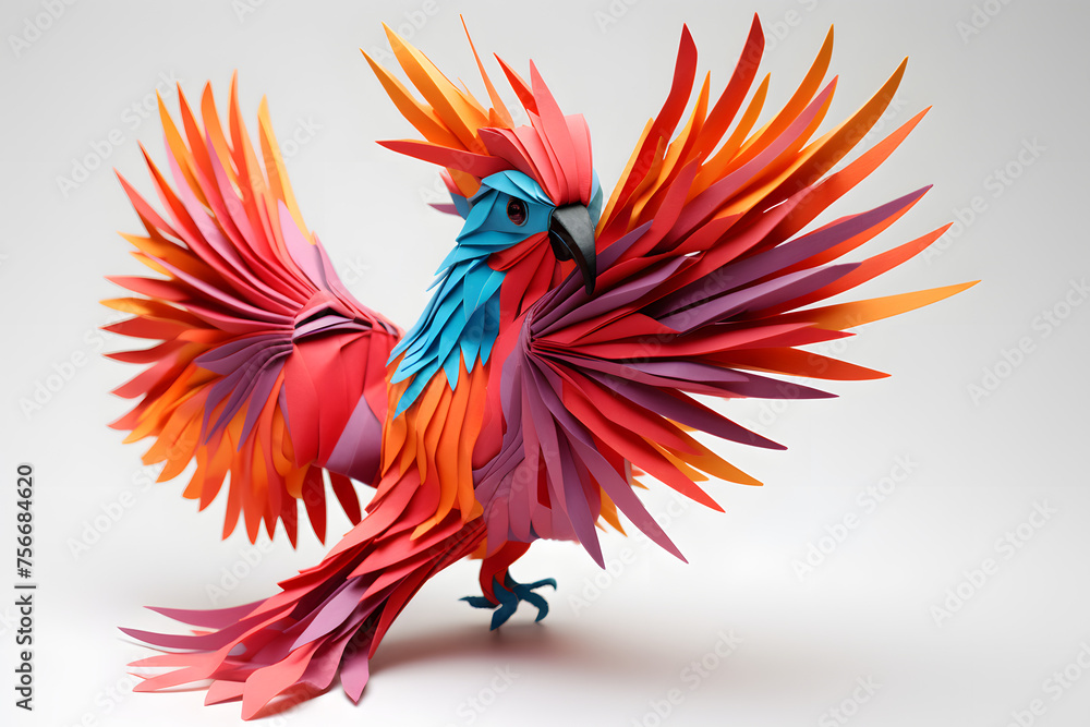 Paperstyle origami parrot, parrot, paperstyle parrot, origami parrot, origami bird
