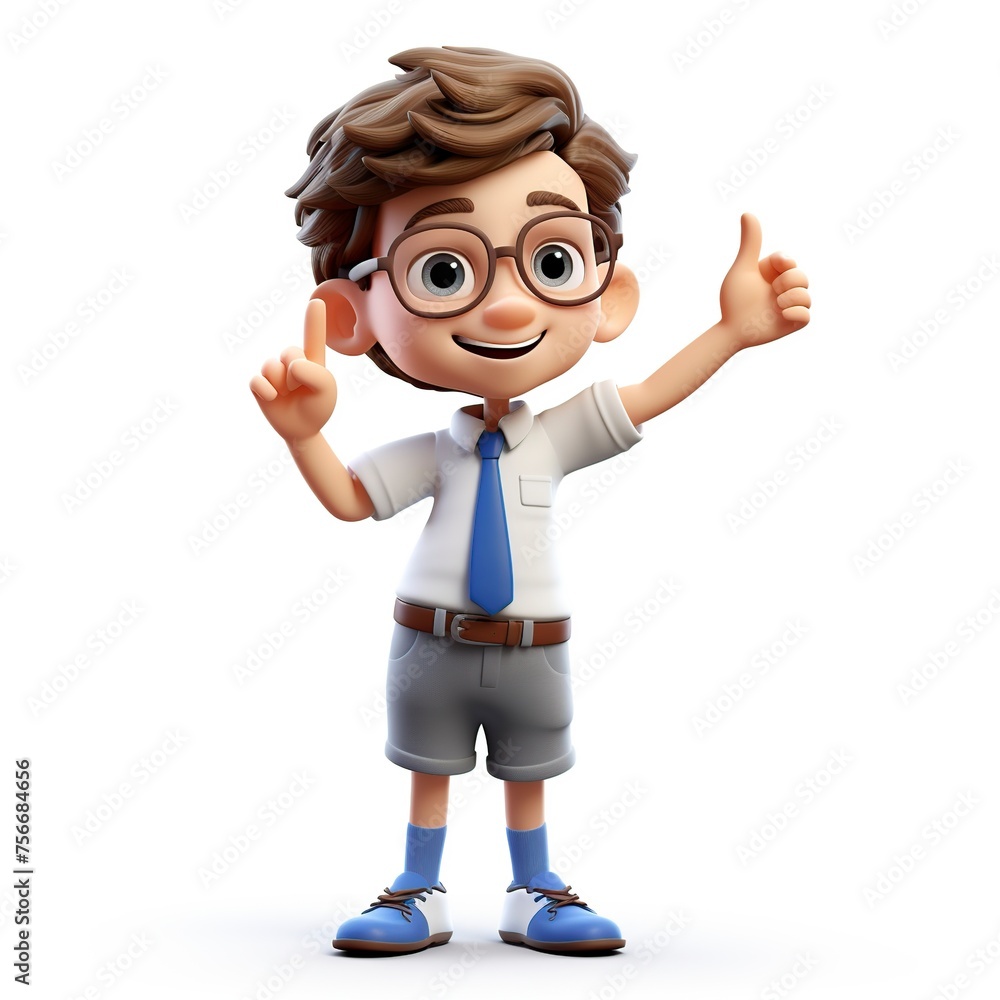 3D illustration cartoon, of a funny boy posing happy