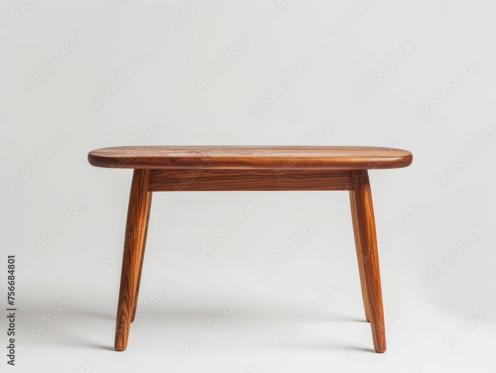 Fototapeta premium Minimalist Wooden Coffee Table with Rounded Edges on a Neutral Background