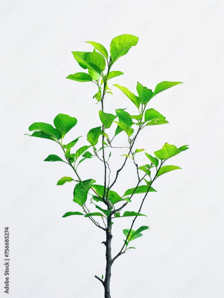 Lush Green Potted Tree Isolated on White Background, Ornamental Home Plant