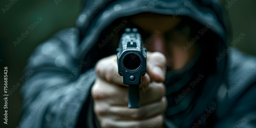 Person holding a gun ideal for illustrating security sel. Concept Security Measures, Protection, Gun Safety, Law Enforcement, Armed Security Person holding a gun ideal for illustrating security sel. Concept Security Measures, Protection, Gun Safety, Law Enforcement, Armed Security