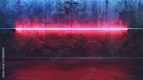 Light saber fun in the dark . Laser sword bright neon over brick background photo