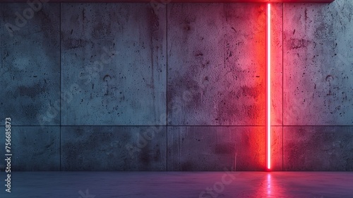 Light saber fun in the dark . Laser sword bright neon over brick background