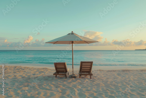 Tranquil Beach Retreat, Lounge Chairs by the Sea © M.Gierczyk