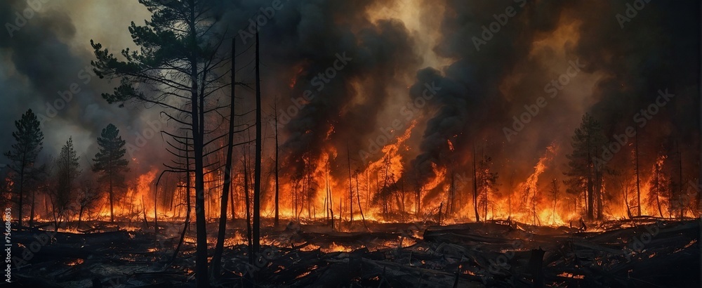 Inferno Unleashed: Devastating Forest Fire Engulfing the Wilderness - A Harrowing Display of Nature's Wrath.