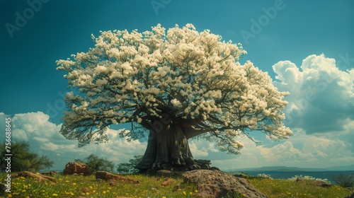 Large White Tree in Lush Green Field