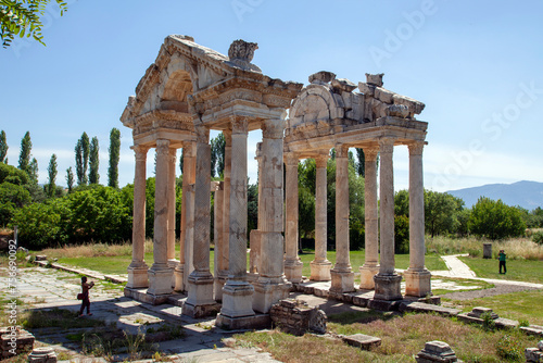 Afrodisias Ancient city. (Aphrodisias). The Tetrapylon ruins,Aydin, Turkey.
