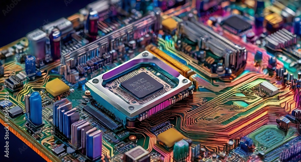 Obraz premium Abstract technology background with Close-up of electronic circuit board with processor Technology background