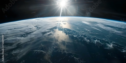 View of Earth from space highlighting its stunning atmosphere. Concept Earth s Atmosphere  Space View  Stunning Perspective