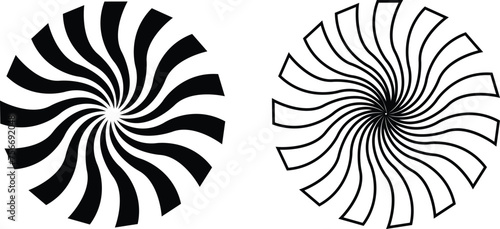 Sunburst element radial stripes or sunburst backgrounds icons set. Collection of rays design. Retro stars black vector isolated on transparent. Editable stock line and flat geometric sunburst symbol.