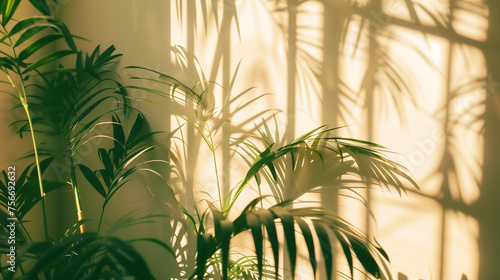 palm leaves and shadow on the wall in room