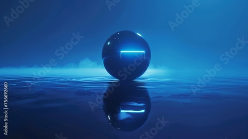 A tranquil blue ball peacefully floats on the calm surface of a body of water