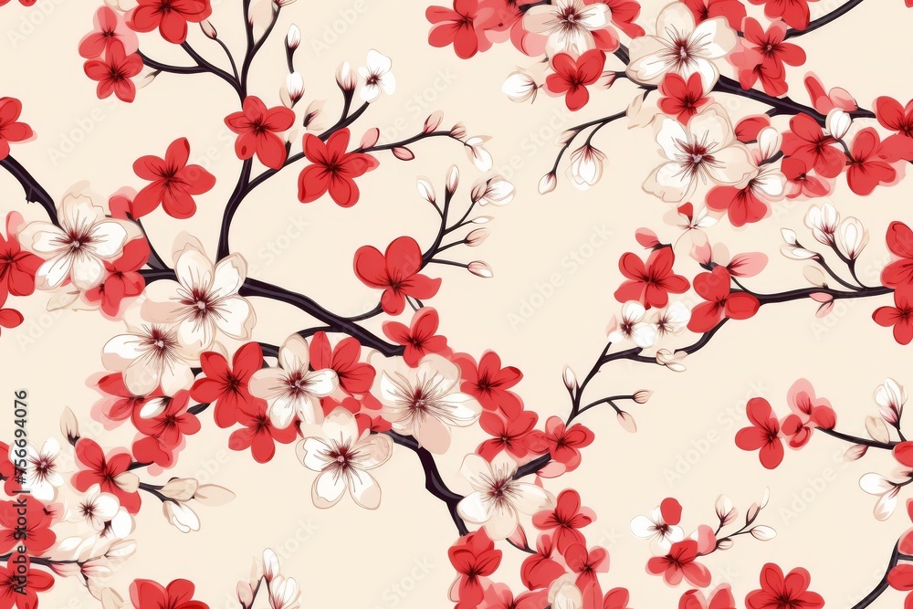 Fresh floral pattern tile with plum tree blossoms, decorative background