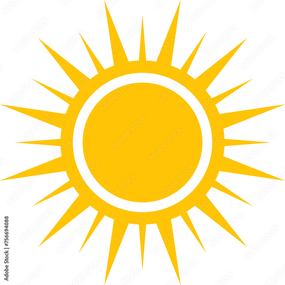 Vector cartoon, comic yellow sun shining light rays heat the summer. Isolated on white background Vector cartoon, comic yellow sun shining light rays heat the summer. Isolated on white background