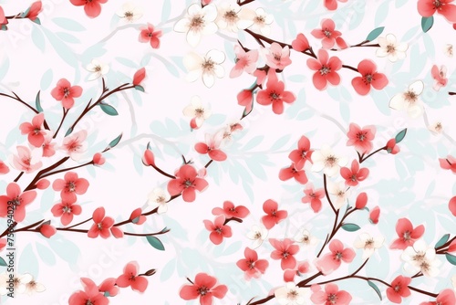 Fresh floral pattern tile with plum tree blossoms, decorative background