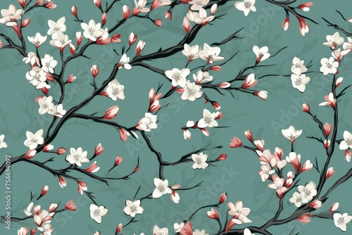 Fresh floral pattern tile with plum tree blossoms, decorative background