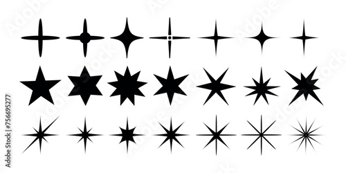 Set of star icons. Shiny icons  shimmering light shape. Vector illustration.