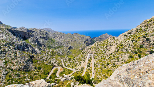 Spectacular view of hairpin curves from the cliffs of Serra de Tramuntana of Mallorca, Spain