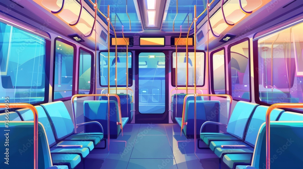 A detailed view of an empty bus interior showcasing public transport's ...