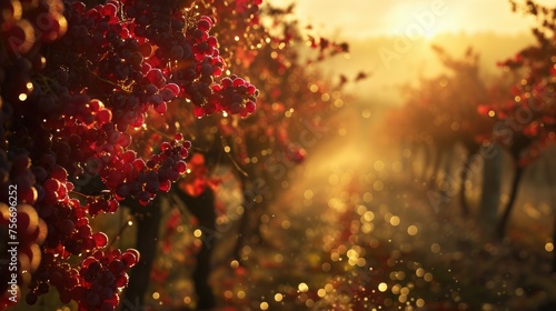 Sunrise Symphony: Dewy Red Grape Vineyard Serenity
