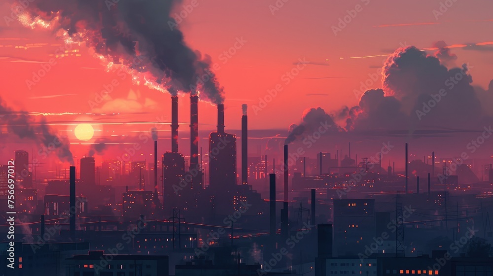 Industrial Smokestacks: Cityscape Pollution